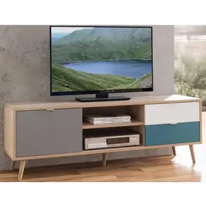 TV skříňka Cuba, dub/bílá/šedá/petrolejová obraz