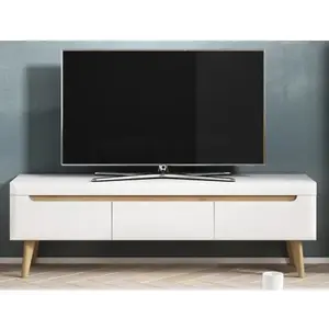 Široká TV skříňka Nordi, 160 cm, dub riviera/bílá lesk obraz