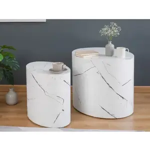 Sada oválných stolků Alvo, imitace bílý mramor, 2 ks obraz