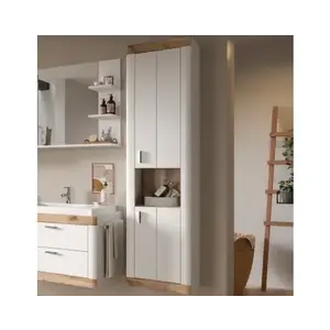 Vysoká nástěnná koupelnová skříňka Laredo, 45 cm, bílá/dub nox obraz