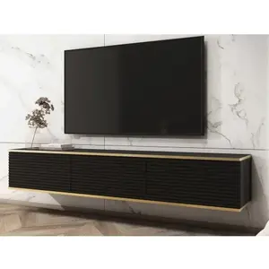 Závěsná TV skříňka Orfeo, 175 cm, černá struktura/zlatá obraz