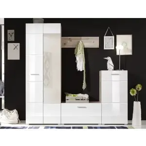 Předsíňová stěna Sixx, pískový dub/bílá lesk obraz