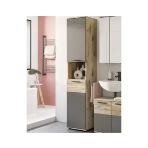 Vysoká koupelnová skříňka Mason, dub/šedá obraz