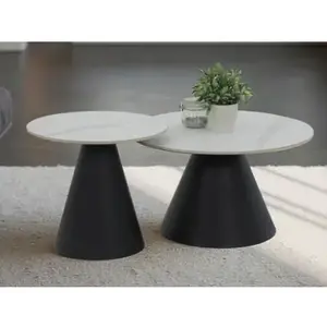 Sada 2 kulatých stolků Dustin, 70 cm/50 cm, bílá imitace mramoru obraz
