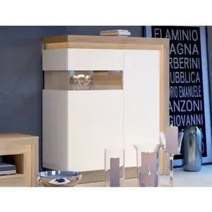 Skříňka s prosklením Lyon, dub riviera/bílá lesk, s osvětlením, levá obraz