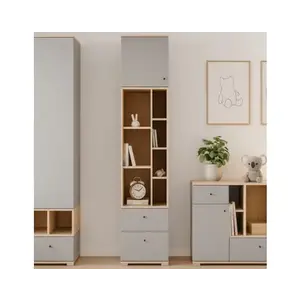 Regál s dvířky a zásuvkami Room 45 cm, dub biscuit/šedý obraz