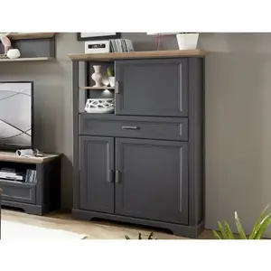 Vyšší skříňka Jasmin, grafit/dub, s osvětlením obraz