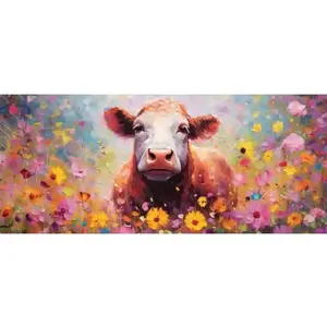 Obraz na plátně Kráva v květech 140x60 cm, efekt olejomalby obraz