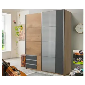 Šatní skříň se zrcadlem Emden, 135 cm, prkenný dub/grafit obraz