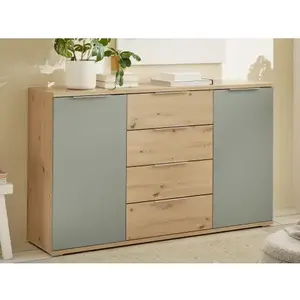 Komoda se zásuvkami Simada 150 cm, dub artisan/šalvějově zelená obraz
