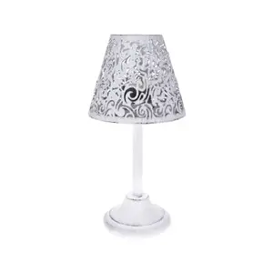 Dekorační svícen tvar lampa, bílý kov obraz