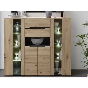 Vysoká komoda s osvětlením Memphis, 145 cm, dub artisan/grafit obraz
