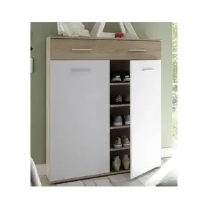 Komoda s policemi a zásuvkou/botník Manolo 90 cm, dub sonoma/bílá obraz