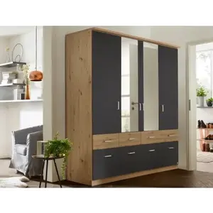 Šatní skříň se zrcadly Bremen, 181 cm, dub artisan/tmavě šedá obraz