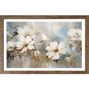 Rámovaný obraz Zátiší s bílými květinami 70x50 cm, dub tmavý obraz