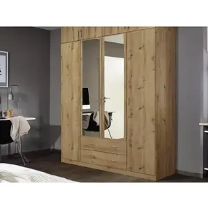 Šatní skříň se zrcadlem Case, 181 cm, dub artisan obraz
