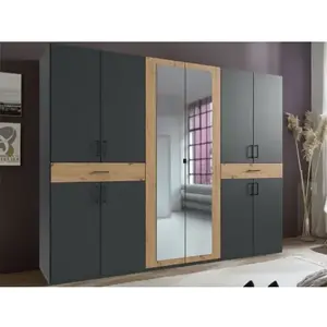 Šatní skříň se zrcadly Tibet, 270 cm, grafit/dub artisan obraz