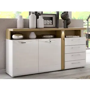 Komoda se zásuvkami Tuluza 163 cm, bílý lesk/dub artisan obraz