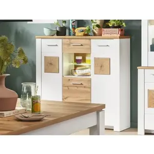 Vysoká komoda s osvětlenou přihrádkou Matera, starý dub/bílá obraz