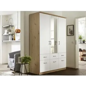 Šatní skříň se zrcadlem Bremen, 136 cm, dub artisan/bílá obraz