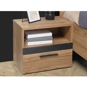 Noční stolek Dalate 50 cm, dub catania/černý obraz