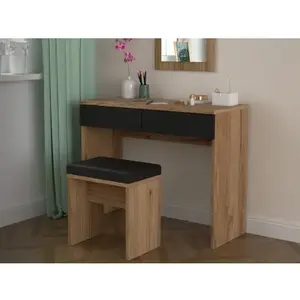 Toaletní stolek se zrcadlem a stoličkou Dalate, dub catania/černý obraz