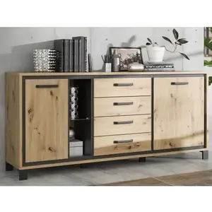 Široká komoda Trondheim 177 cm, dub artisan/dub černý obraz