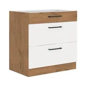 Dolní kuchyňská skříňka Vigo 80D3S, dub lancelot/bílý lesk, šířka 80 cm obraz