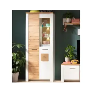 Vysoká vitrína s osvětlením Matera, starý dub/bílá obraz