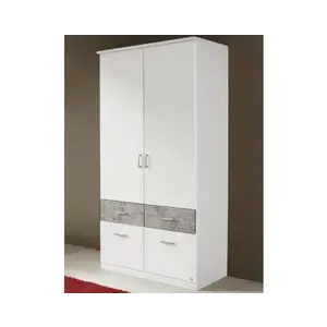 Šatní skříň Bremen, 91 cm, bílá/šedý beton obraz