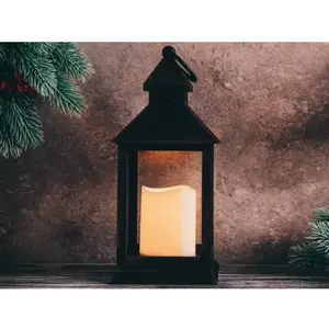 Lucerna s LED svíčkou 23 cm, černá obraz