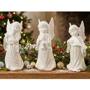 Dekorační soška (mix) Anděl s hudebním nástrojem, bílý porcelán obraz