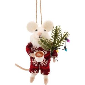 Textilní vánoční ozdoba 9 cm Mouse with Coffee – Sass & Belle obraz