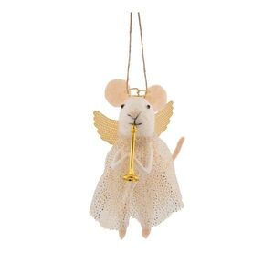 Textilní vánoční ozdoba 6 cm Angel Mouse Playing the Trumpet – Sass & Belle obraz