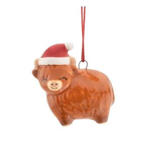 Keramická vánoční ozdoba 4, 5 cm Highland Cow – Sass & Belle obraz