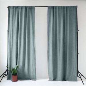 Šedomodrý lněný závěs 140x300 cm Blue Fog – Linen Tales obraz