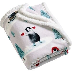 Bílá deka s vánočním motivem 170x130 cm Christmas Sherpa Penguins – Catherine Lansfield obraz