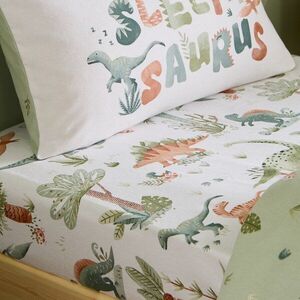 Krémové napínací flanelové dětské prostěradlo na jednolůžko 90x190 cm Brushed Sleepy Saurus Dino – Catherine Lansfield obraz
