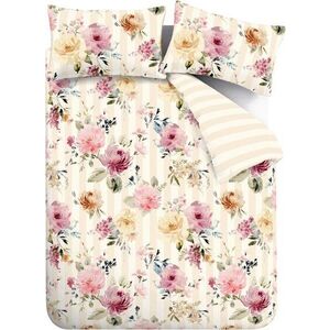 Krémové povlečení na dvoulůžko 200x200 cm Floral Stripe – Catherine Lansfield obraz