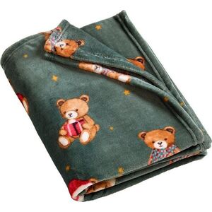 Tmavě zelená deka s vánočním motivem 170x130 cm Christmas Tartan Teddy Bear – Catherine Lansfield obraz