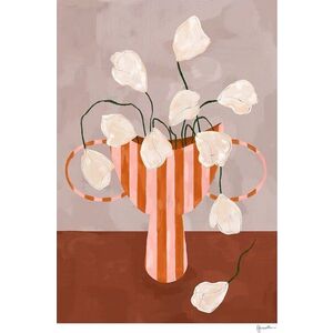 Plakát 50x70 cm White Flowers in Striped Vase – Frankie Penwill – The Poster Club obraz