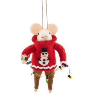Textilní vánoční ozdoba 6 cm Mouse in Snowman Jumper with Fairy Lights – Sass & Belle obraz