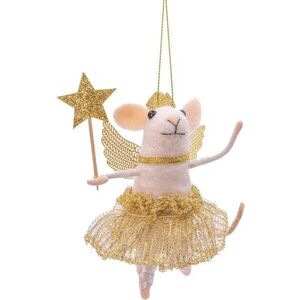 Textilní ručně vyrobená vánoční ozdoba 10 cm Fairy Mouse with Wand – Sass & Belle obraz