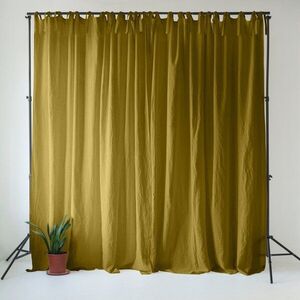 Okrově žlutý/zelený lněný závěs 140x170 cm Moss Green – Linen Tales obraz