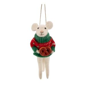 Textilní vánoční ozdoba 6 cm Mouse with Pretzel – Sass & Belle obraz