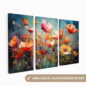 MuchoWow OBRAZ NA PLÁTNĚ 3dílná sada Květiny - barevné - abstraktní 60x40 cm obraz