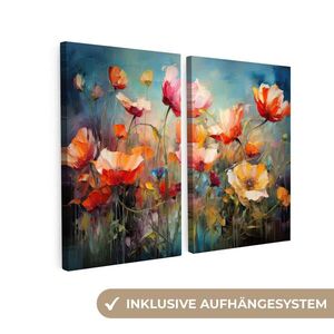 MuchoWow OBRAZ NA PLÁTNĚ 2dílná sada Květiny - barevné - abstraktní 80x60 cm obraz