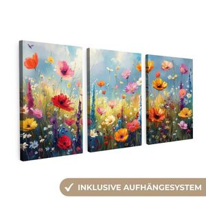 MuchoWow OBRAZ NA PLÁTNĚ 3dílná sada Květiny - Jaro - Barevné - Letní 120x60 cm obraz