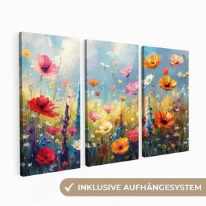 MuchoWow OBRAZ NA PLÁTNĚ 3dílná sada Květiny - Jaro - Barevné - Letní 60x40 cm obraz
