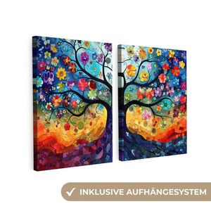 MuchoWow OBRAZ NA PLÁTNĚ 2dílná sada Barevné - Strom života - Květiny - Abstraktní 60x40 cm obraz